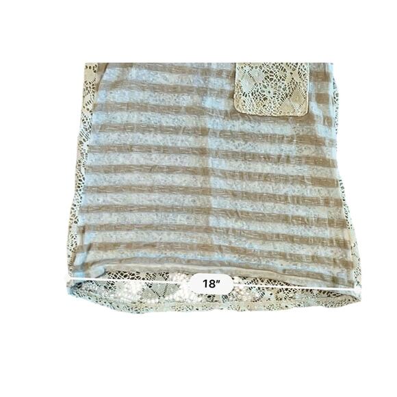 Moa‎ Moa Cream Tan Stripe Feminine Lacy Twist Cap Sleeve Top sz Small - Picture 6 of 11